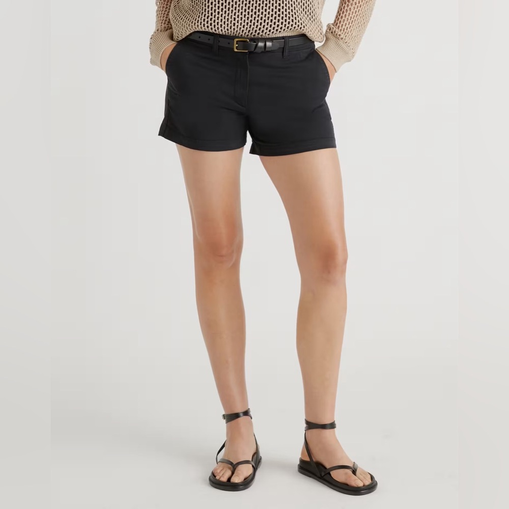 NWOT Quince Black Organic Stretch Cotton Twill Utility Shorts Sz 6 Inseam 4”